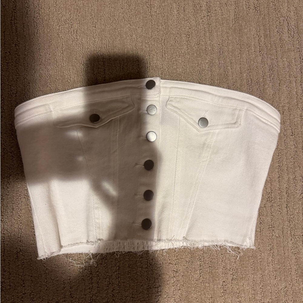 Emory Park white denim strapless top